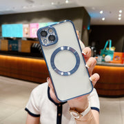 Cover per IPhone protettiva magnetica trasparente con guscio morbido galvanico