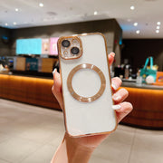 Cover per IPhone protettiva magnetica trasparente con guscio morbido galvanico