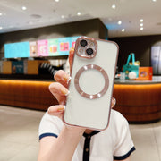 Cover per IPhone protettiva magnetica trasparente con guscio morbido galvanico