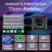 CarlinKit Nuovo Android 13 AIBOX LED Ambient: Wireless CarPlay/Android Auto Adapter, Qualcomm SM 6225,8GB+128GB, Supporto YouTube/Netflix/Disney+/Aggiornamento OTA